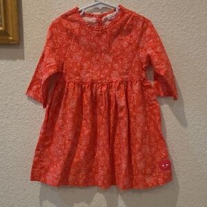 Smilling Button Cheerful and Vibrant Red/ White Rose Design Kids Dress